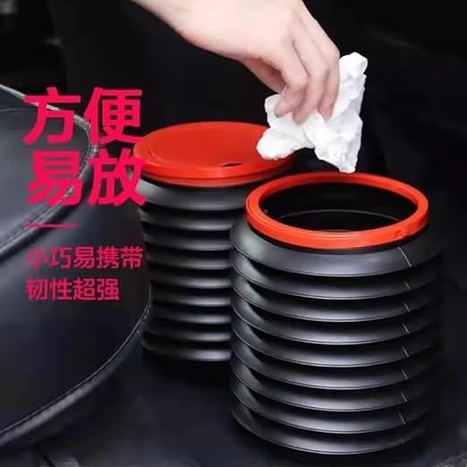 Collapsible Car Trash Can, Portable Storage Bucket with Handle, Black and Red, Multi-Purpose Folding Container for Garbage, Storage, Car Cleaning