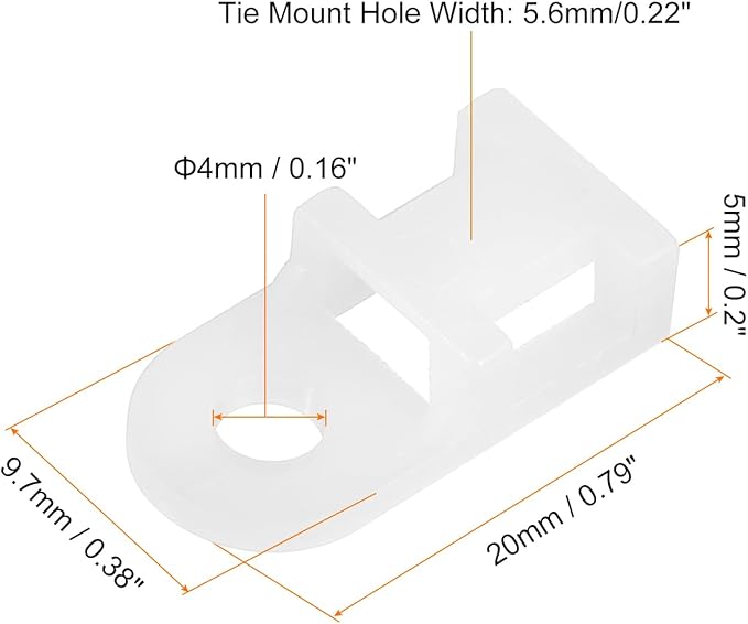MECCANIXITY 250pcs Cable Tie Base Saddle Type Mount Wire Holder, 0.79"x0.38"x0.2" Wire Clips Organizer Holders Clamps for Electronic Wires, White 0.16"Dia