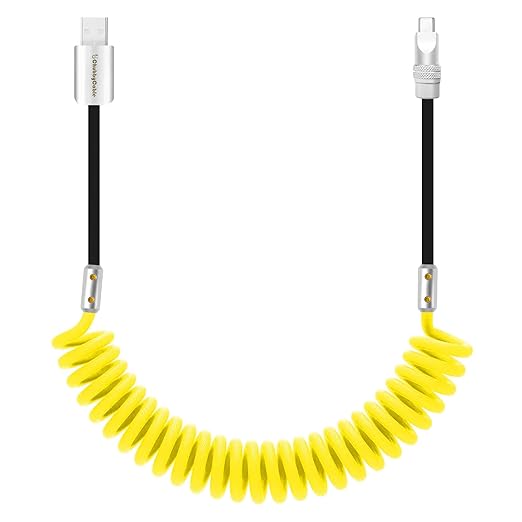 chubbycable Curly Chubby 120W Coiled USB C Cable Retractable Fast Charging Cable for Car Charger Cord Compatible with iPhone 17-15 Series, Yellow and Black, USB-A to Type-C, 2.29FT-3.6FT