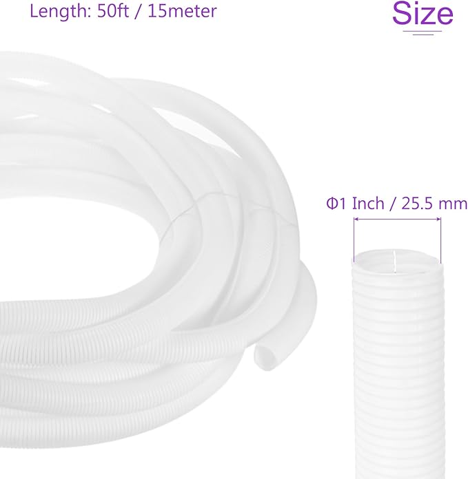 DMiotech 50ft Wire Loom Split Tubing 1 Inch(25.5 Mm) ID, Cord Protectors from Pet Flexible Conduit Cable Management for Office, Home, Garden, White
