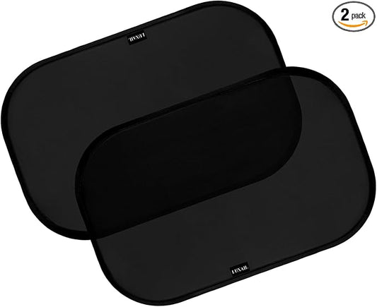 luxail Car Window Shades for Baby 19” x 12” (2 Pack) Cling, Blocks 99.98% UVR, Sun Shade Blocker, Glare Shield Protection, Side Car Window Screens, Mesh Window Shades for Baby, Black