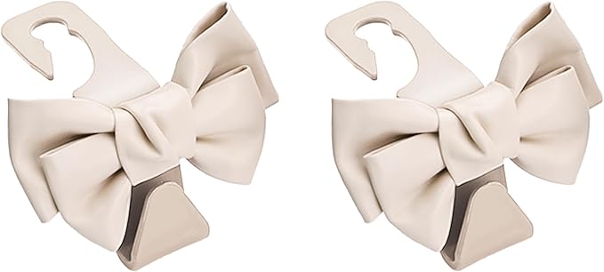 2 PCS Car Seat Headrest Hooks, Cute Bow Shaped Vehicle Backseat Storage Hooks, Leather Bow Shaped Sturdy Car Seat Back Hooks for Purses/Coats, Car Accessories (White)