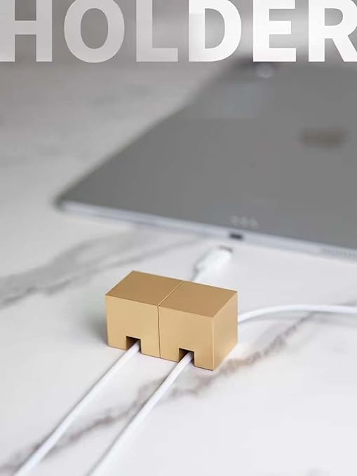 Golden Stainless Steel Cable Clips, Cord Organizer Cable Management, USB Cable Holder Wire,Wire Organizer for Desk,Nightstand and Office Cable Management，Not Magnetic (Frosted Gold 2pc)
