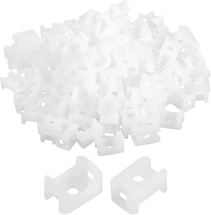 MECCANIXITY 500pcs Cable Tie Base Saddle Type Mount Wire Holder, 0.6"x0.4"x0.27" Wire Clips Organizer Holders Clamps for Electronic Wires, White 0.13"Dia