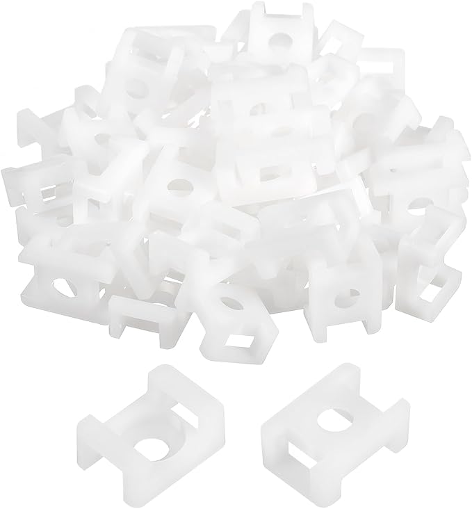 MECCANIXITY 500pcs Cable Tie Base Saddle Type Mount Wire Holder, 0.88"x0.63"x0.35" Wire Clips Organizer Holders Clamps for Electronic Wires, White 0.25"Dia