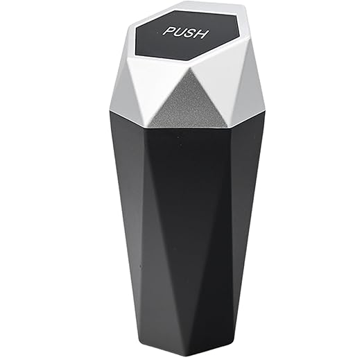 Car Trash Can with Lid, Mini Portable Trash Bin for Cars, Small Automatic Garbage Bin (Silver, 1 Pack)
