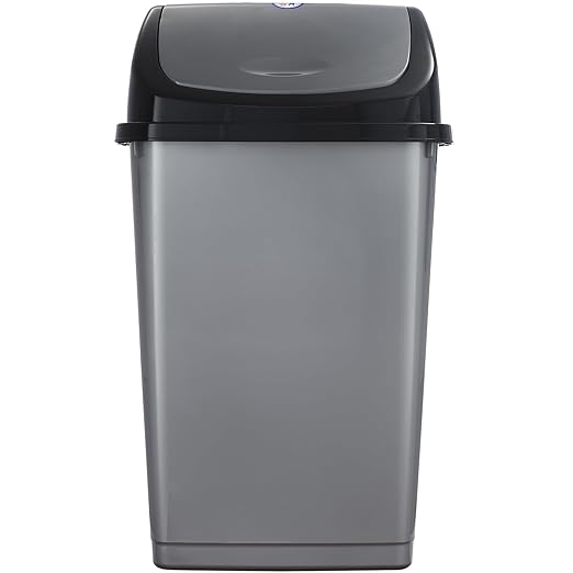 Superio Kitchen Trash Can 13 Gallon with Swing Lid, Plastic Tall Garbage Can Outdoor and Indoor, Large 52 Qt Recycle Bin and Waste Basket for Home, Office, Garage, Patio, Restaraunt (Grey/Black)