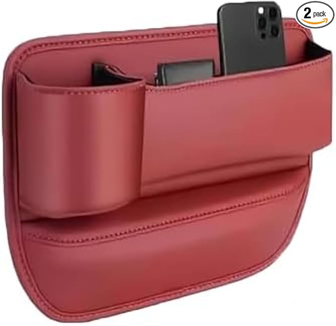 Car Seat Gap Filler Organizer for Mazda3 Sedan 2014–2017, Multifunctional Leather Seat Gap Storage Box for Phone,Keys,Sunglasses(A/Red,A/Copilot)