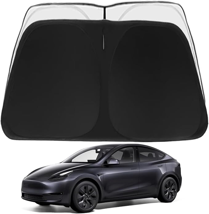 Model Y/3 Customized Windshield Sun Shade Compatible for Tesla Model 3 & Model Y 2017–2026 | Custom Fit EV Front Window Sunshade | Foldable Heat & UV Reflective Sun Visor