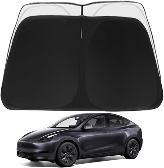 Model Y/3 Customized Windshield Sun Shade Compatible for Tesla Model 3 & Model Y 2017–2026 | Custom Fit EV Front Window Sunshade | Foldable Heat & UV Reflective Sun Visor