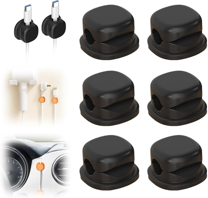 Cord Organizer Holder, 2025 New Desk Cable Management, Cable Clips Organize Phone Charging Cords Holder Organizer Neatly for Home Office Car Desk Nightstand (Black, 6 Pack)