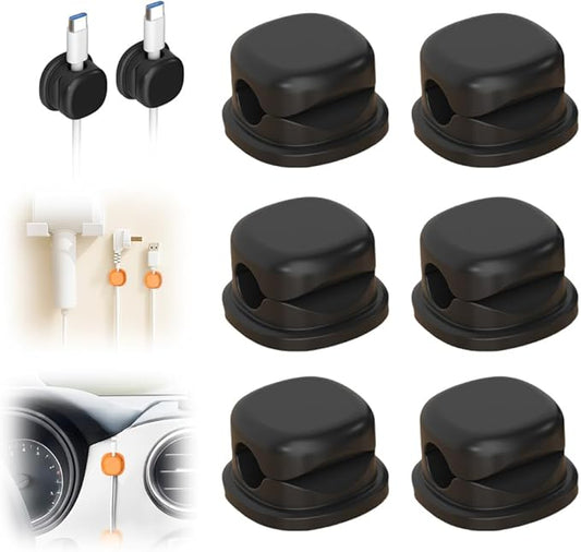 Cord Organizer Holder, 2025 New Desk Cable Management, Cable Clips Organize Phone Charging Cords Holder Organizer Neatly for Home Office Car Desk Nightstand (Black, 6 Pack)
