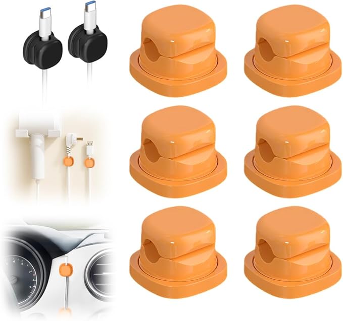Cord Organizer Holder, 2025 New Desk Cable Management, Cable Clips Organize Phone Charging Cords Holder Organizer Neatly for Home Office Car Desk Nightstand (Orange, 6 Pack)
