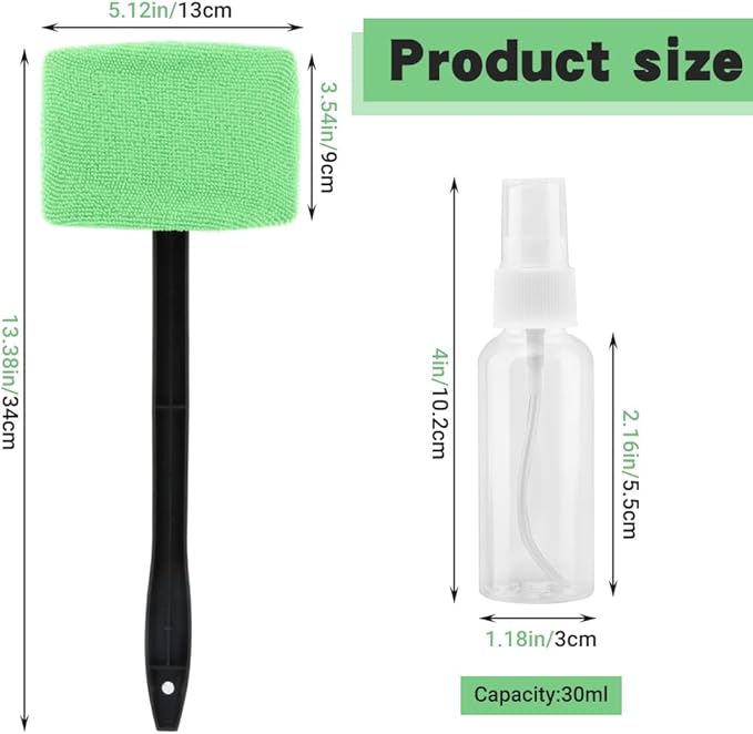 Windshield Cleaner Tool, Car Window Cleaner with Extendable Handle,5 Reusable Microfiber Pads,Windshield Cleaning Tool,Auto Glass Wiper for Car Detailing,Home Windows(Green)
