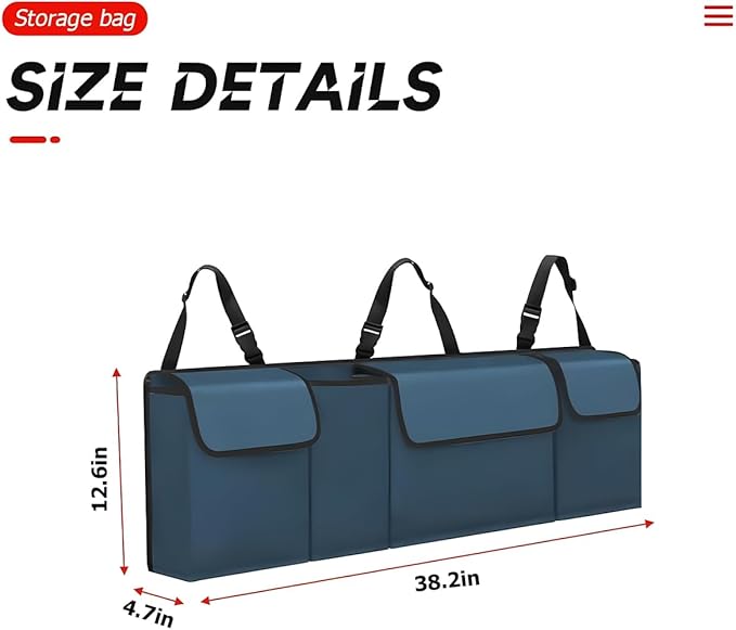 BELOMI Car Trunk Organizer, Auto Waterproof Sturdy Backseat Hanging Large Storage Collapsible Cargo Bag with Anti-Slip Adjustable Strip&4 Pockets, Vehicle Interior Accessories for Man Woman (Blue)