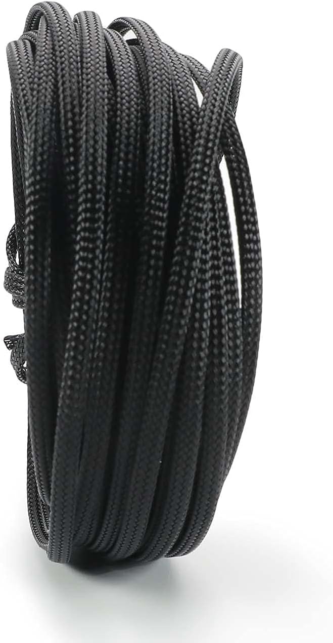 Aicosineg 32.81ft PET Flexible Braided Cable Sleeve 0.16inch Width Wire Loom Sleeving and Organizer Flexible Wire Mesh Sleeve for TV Audio PC Cords from Pets Chewing Black