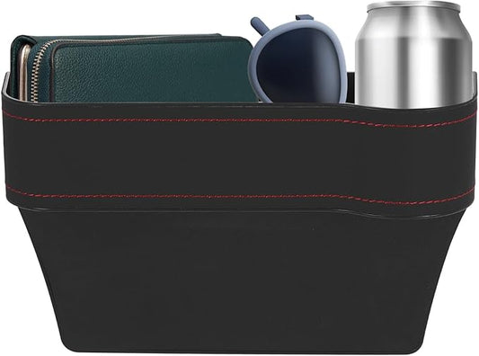 HARFINGTON Car Seat Gap Filler Organizer 10.2 x 6.5 x 3.1 Inch ABS+Leather Universal Car Organizer Storage Box Between Seat and Console (Right) with Cup Holders for Phone Keys, Black