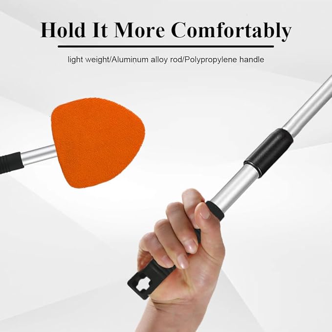 Windshield Cleaning Tool, Car Window Cleaner, Windshield Cleaner with 4 Washable Reusable Microfiber Pads and Extendable Handle, Auto Glass Wiper Cleaning Kit Universal for Car (Orange)