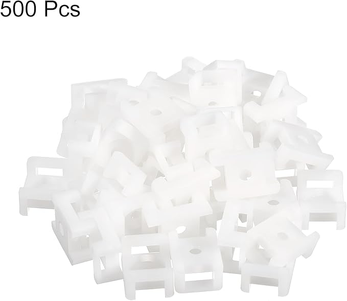 MECCANIXITY 500pcs Cable Tie Base Saddle Type Mount Wire Holder, 0.88"x0.63"x0.35" Wire Clips Organizer Holders Clamps for Electronic Wires, White 0.16"Dia