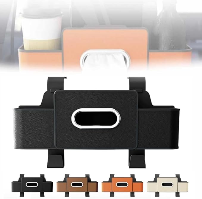 3-in-1 Car Backseat Organizer with Cup Holder, Tissue Box, Trash Bin & Hooks,2026 Multifunctional Back Seat Car Organizer for Hold Phones, Snacks, Drinks, and Handbags (Black)
