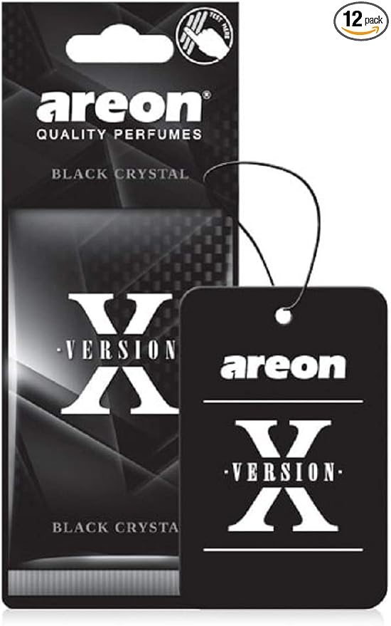 AREON X AXV10 Hanging Best Car Air Freshener Black Crystal Scent, Paper Hanging Ornaments, Long Lasting Scent for Car or Home -12 Pack