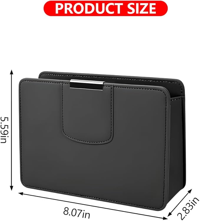 Car Trash Can, Leather Auto Garbage Bin, Magnetic Litter Storage Container, Mini Portable Foldable Vehicle Interior Hanging Dustbin Accessories, Universal for SUV, Truck, RV（Black）
