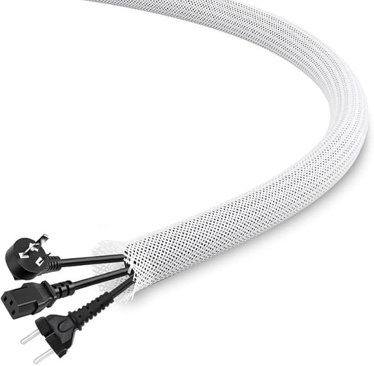 25Ft-1/2inch PET Expandable Braided Wire Sleeving,Wire Loom Cable Sleeve for TV,Computer,Home Theater,Automotive,Home Industrial,Electrical Wires,Chemical,Protect Cat from Chewing Cords,White