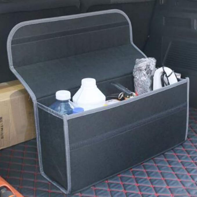 HOMSFOU Foldable Felt Car Trunk Organizer Bag Portable Vehicle Storage Pouch for Tools and Groceries 19.68X6.10X9.84 Inches Space Saving Driving Storage