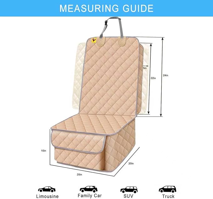 Bark Lover Deluxe Dog Seat Cover for Front Seat-More Durable Waterproof Front Seat Protector, High Heat Resistant and Nonslip Front Seat Cover for Dogs Kids, Universal Size (Beige MAT)