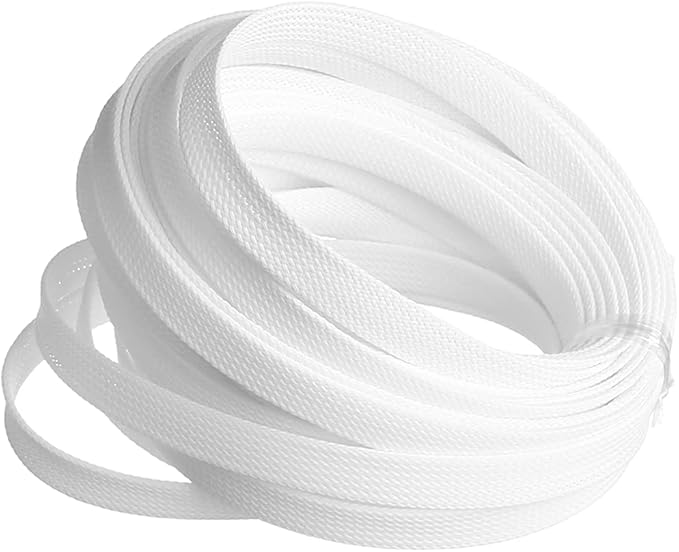 Aicosineg 32.8FT 0.44inch Cable Sleeves Braided Sleeving PET Wire Loom Tubing Cables Wrap Protector for HiFi Audio and Video Headphone Cable Protect Wires from Chewing of Pets White