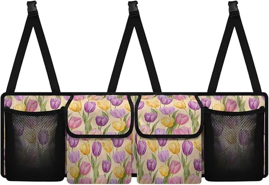Trunk Organizer Oxford Cloth Car Storage Organizer Keep the Car Clean and Tidy Washable Car Trunk Organizers for Women, Easy to Install and Clean, Tulip Pattern