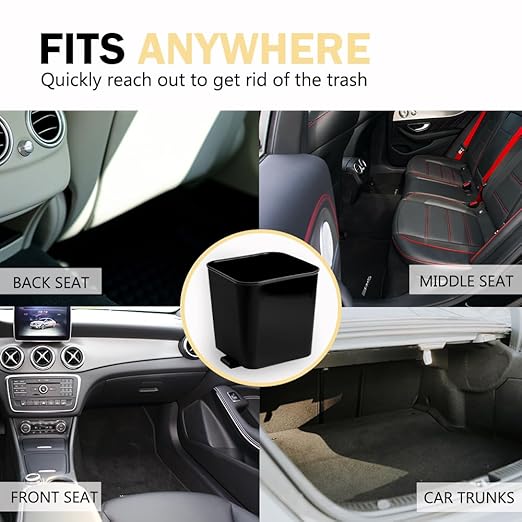 Car Trash Can Waterproof Vehicle Garbage Bin, Leakproof Anti Slip Floor Mat Clip Trash Bag Holder for Car, Truck, SUV, Van Portable Auto Trash Container with Stability Clips (Black, Large)