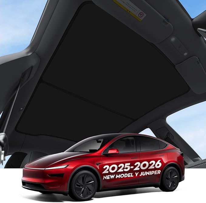 Roof Sunshade for Tesla Model Y Juniper 2026, Upgraded [Sag-Free] Sunroof Shade Roof Sun Shades for New Model Y Juniper Accessories [Heat Insulation/Reflection] 16Pcs Clips(Black)