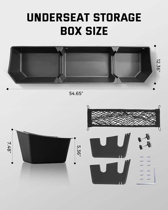 DiffCar® Truck Underseat Storage for Ford F150: 2015-2026 SuperCrew/Crew Cab, Rear Under Seat Organizer Tool Box Car Accessories for Ford F-150 F250 F350 F450 F550 Super Duty(w/Detach Bin & Mesh Net)
