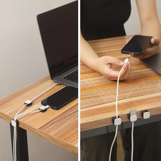 Sparkly Diamond Cord Organizer Holder, 6 Pack Magnetic Desk Cable Clips Management, Hide Phone Charging Cable Keeper, Strong Adhesive Wire Charger Holder for Nightstand, Kitchen Appliances (AB)