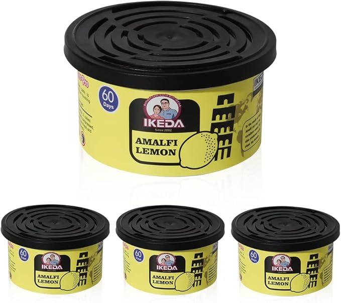 Car Air Freshener: Amalfi lemon Scent | Organic Cans | Odor Eliminator Essential | Long-Lasting | Strong Fragrance | For Home Closet | 1.5 Oz | Pack of 4