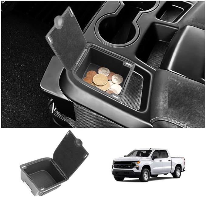 LUWU Center Console Coins Box Compatible with 2019-2026 Chevy Silverado/GMC Sierra 1500 & 2020-2025 2026 Chevrolet Silverado/Sierra 2500HD 3500HD Accessories (Split-Bench Folding Seat)