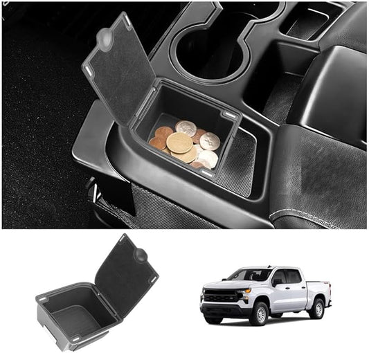 LUWU Center Console Coins Box Compatible with 2019-2026 Chevy Silverado/GMC Sierra 1500 & 2020-2025 2026 Chevrolet Silverado/Sierra 2500HD 3500HD Accessories (Split-Bench Folding Seat)