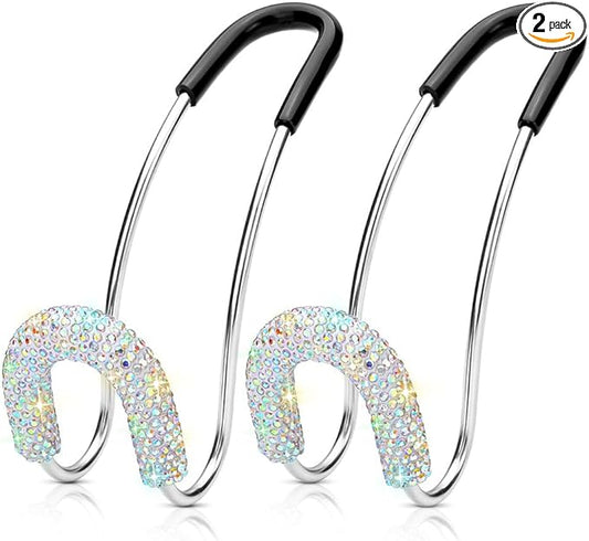 Soleebee 2 Pack Bling Car Headrest Hooks Crystal Rhinestones Universal Car Seat Hook Auto Hook Durable Car Back Seat Hangers Storage Organizer (AB Color)