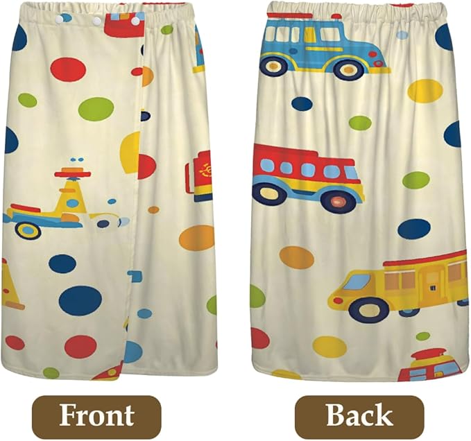 Women's Bath Wrap Cartoon Colorful Trucks Cars Absorbent Shower Spa Body Bath Robe Wraps Bathrobe Towel with Adjustable Closure