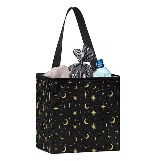Moon Stars Starry Night Pattern Garbage Bag and Water Resistant Trash Can for Car, Leakproof Trash Can for SUV Truck Car Accessories