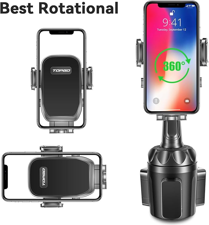 TOPGO Car Phone Mount, Cup Phone Holder for Car [Secure & Stable] Cup Phone Holder Cell Phone Automobile Cradle for iPhone 16 and More Smart Phone -Black