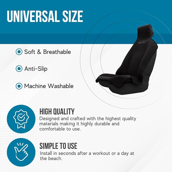 DryvaSeat - Premium Microfiber Towel Car Seat Cover - Waterproof & Sweatproof - Universal Fit, Machine Washable, Non-Slip - Seat Protector for Car, Truck, SUV, Van (Shadow Black, 1 Pack)