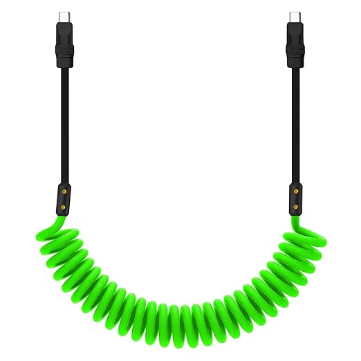 chubbycable Curly Chubby 240W Coiled USB C Cable Retractable Fast Charging Cable for Car Charger Cord Compatible with iPhone 17-15 Series, Yellow+Black, Type-C to Type-C, 2.29FT-3.6FT