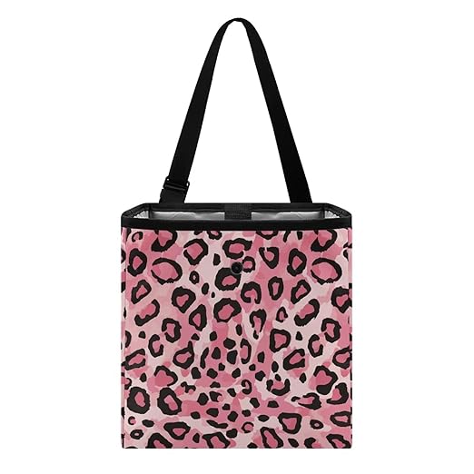 Leopard Cheetah Pink Pattern Car Trash Can Leak Proof Auto Trash Bag Hanging Vehicle Garbage Can Multipurpose Storage Container for Back Seat Car Accessories