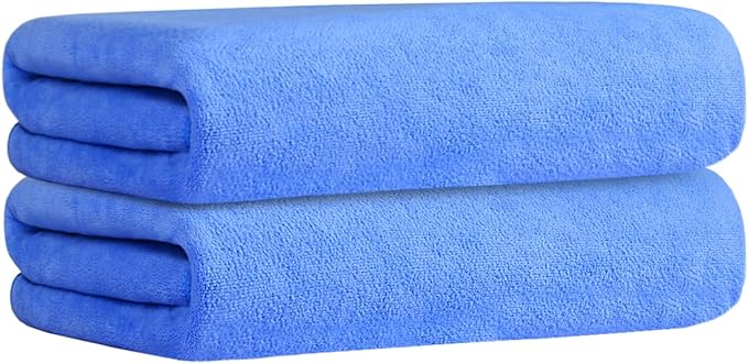 JML Large Microfiber Bath Towels Set for Adult, 2 Pack 30" x 60" - Soft, Absorbent, Quick Dry, Lint Free, Perfect for Sauna, Pool, Gym, Shower, Hair Wrap, Fitness, Sport, Yoga, Blue
