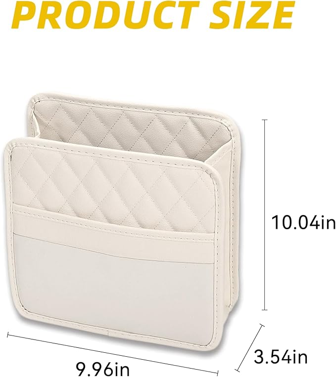 Car Seat Back Hanging Bag, PU Leather Automotive Seat Back Organizer, Multipurpose Vehicle Travel Essentials Accessories for Kids & Adults, Universal for Most Cars (Beige)