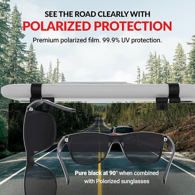 Glare Guard Professional-Grade Polarized Sun Visor Extender – Anti-Glare Sun Glare Blocker for Car Windshields, Adjustable Clip-On UV400 Tinted Visor Extension for Cars, Trucks & SUVs