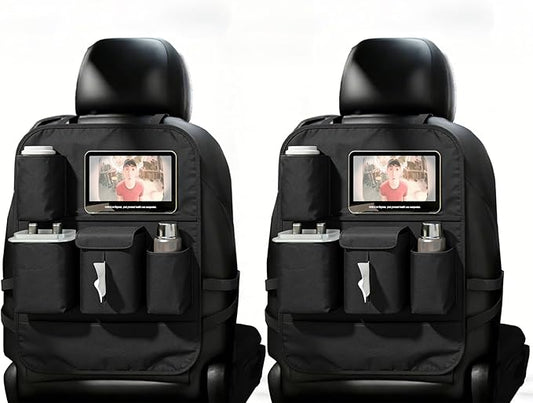 Car Seat Organizers,Multi-functional Back Seat Protectors, Storage Pouches, Child kicking prevention and Tray Holders Kick Mats Back (for Cars, Kids,and Rear Seats) (Black, 2 Pack)