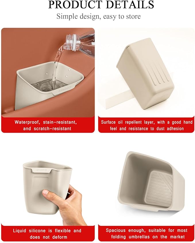 XmuxHai Car Interior Storage Box, Black Silicone Door Side Organizer with Umbrella Holder and Trash Can, Vehicle Accessory (Beige)
